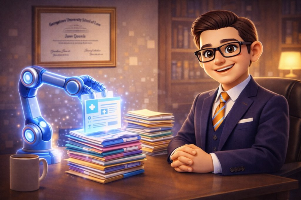 Attorney and AI machine sorting files