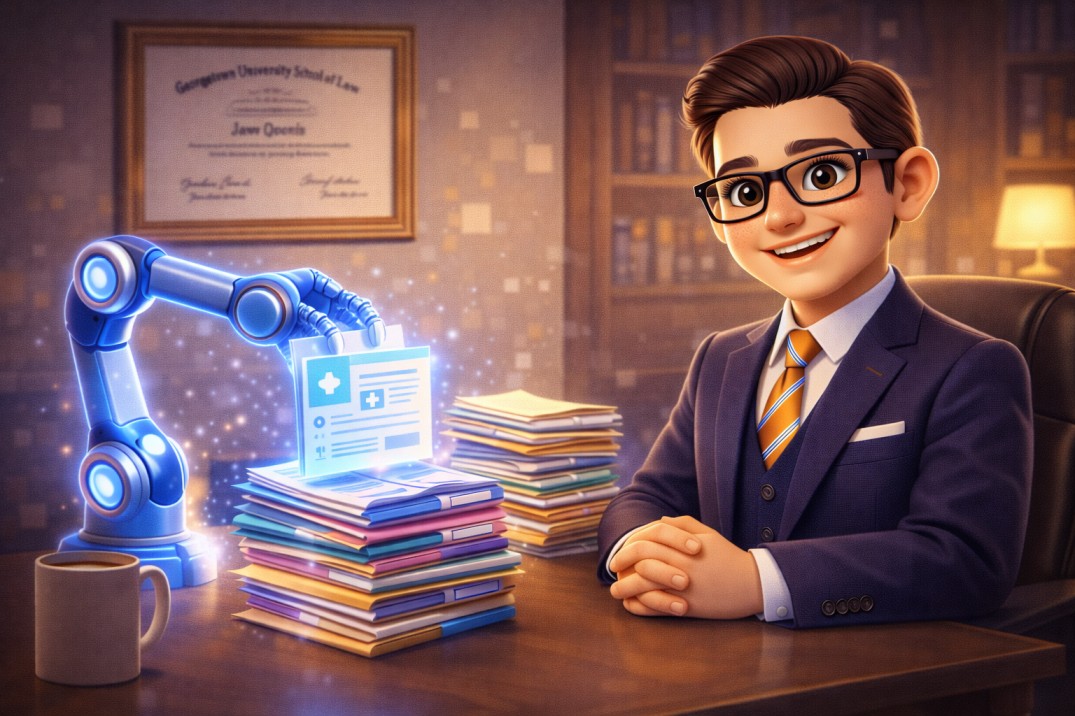 Attorney and AI machine sorting files